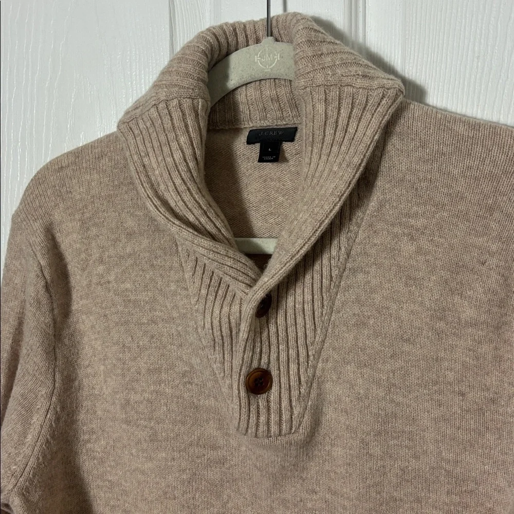J. Crew Tan 100% Lambs Wool Shawl Collar Turtleneck Sweater Size Large